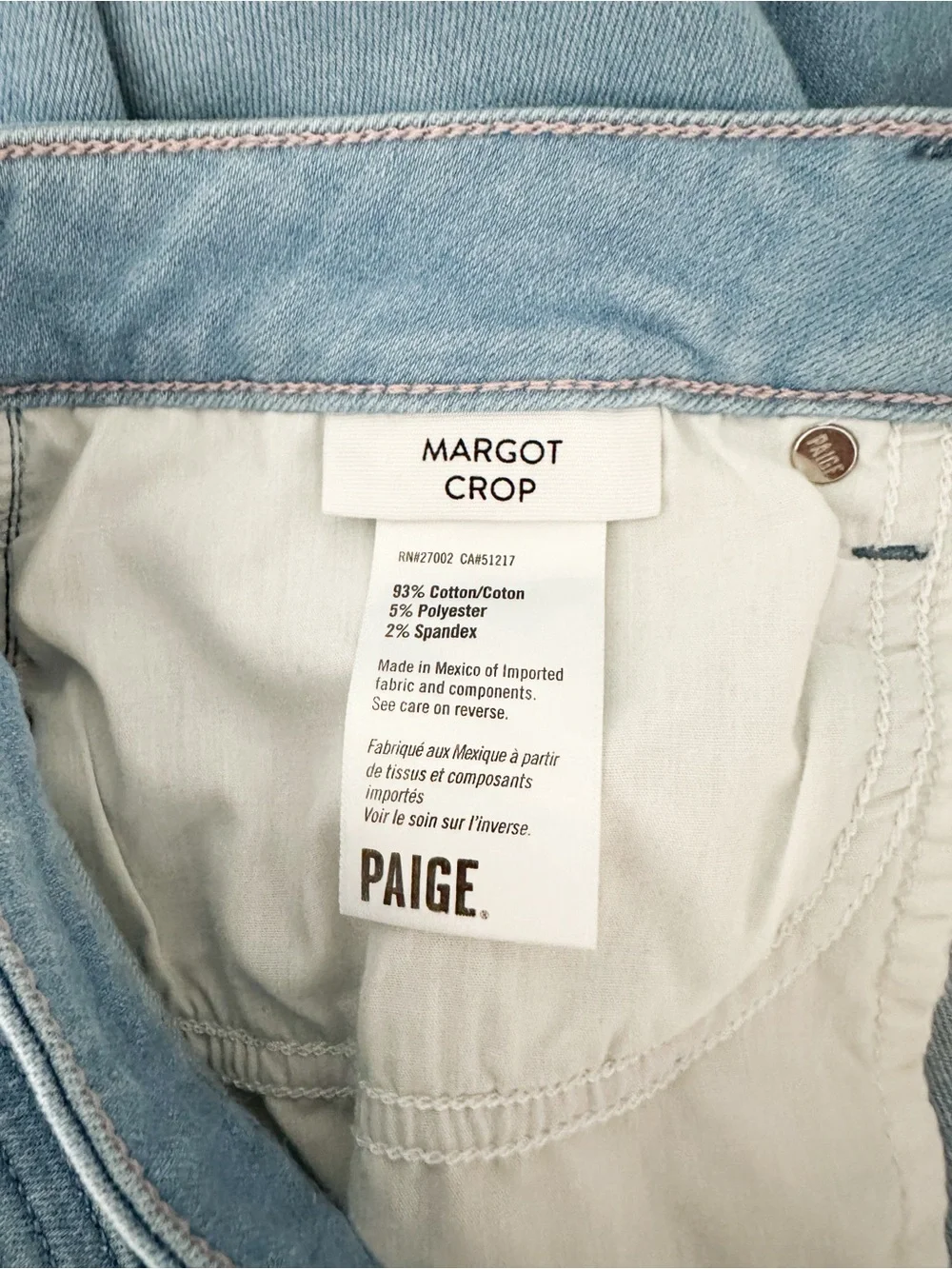 Paige Margot Crop Jeans Light Wash Skinny Ankle Stretch Denim Size 34 High Rise